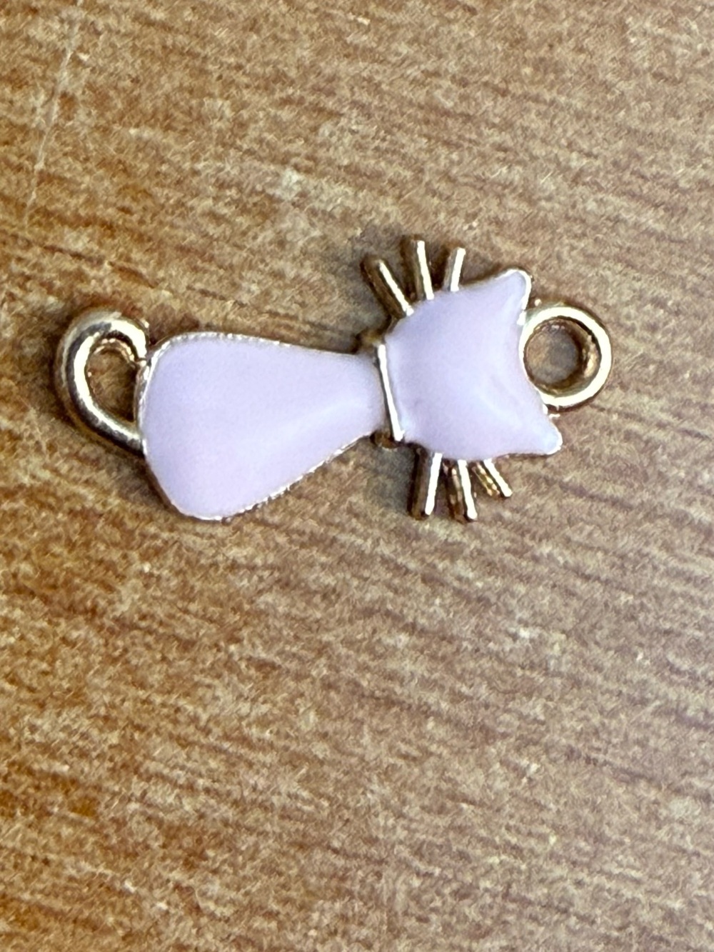 Kids Pink Cat Connector Charm - Gold Trim